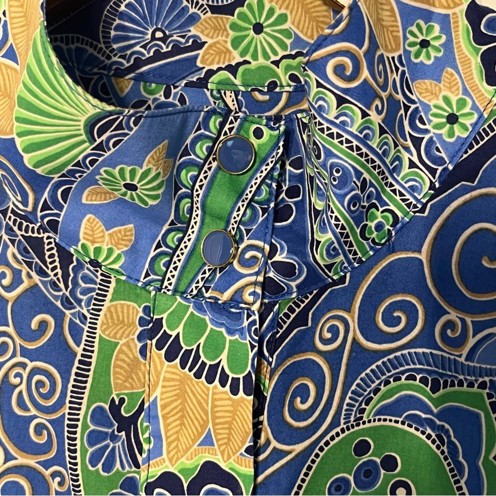 J McLaughlin paisley shirt dress long sleeve cotton preppy business casual Small - Picture 4 of 8